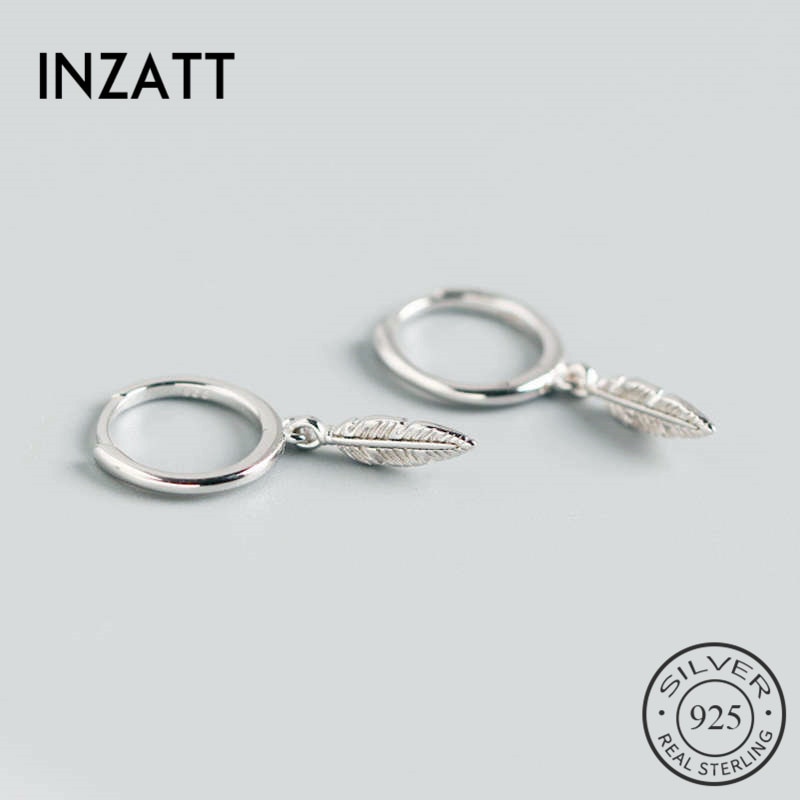 INZATT Real 925 Sterling Silve Minimalist Leaves Hoop Earrings For Women Party Plant Fine Jewelry Cute Accessories