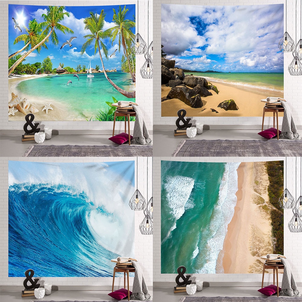 3D plage couverture vague Mandala tenture murale tapisserie paysage marin peinture à l'huile Yoga tapis de couchage Sandbeach voyage Camping tapis