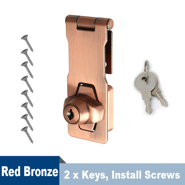 Alise 3/4 tommer lås nøglen hasp selvlåsende sikkerhed hasp hæfteklammer 2 nøgler lås skur skab hængelås dør / skur / gate / van lås: 3 tommer / Rød bronze