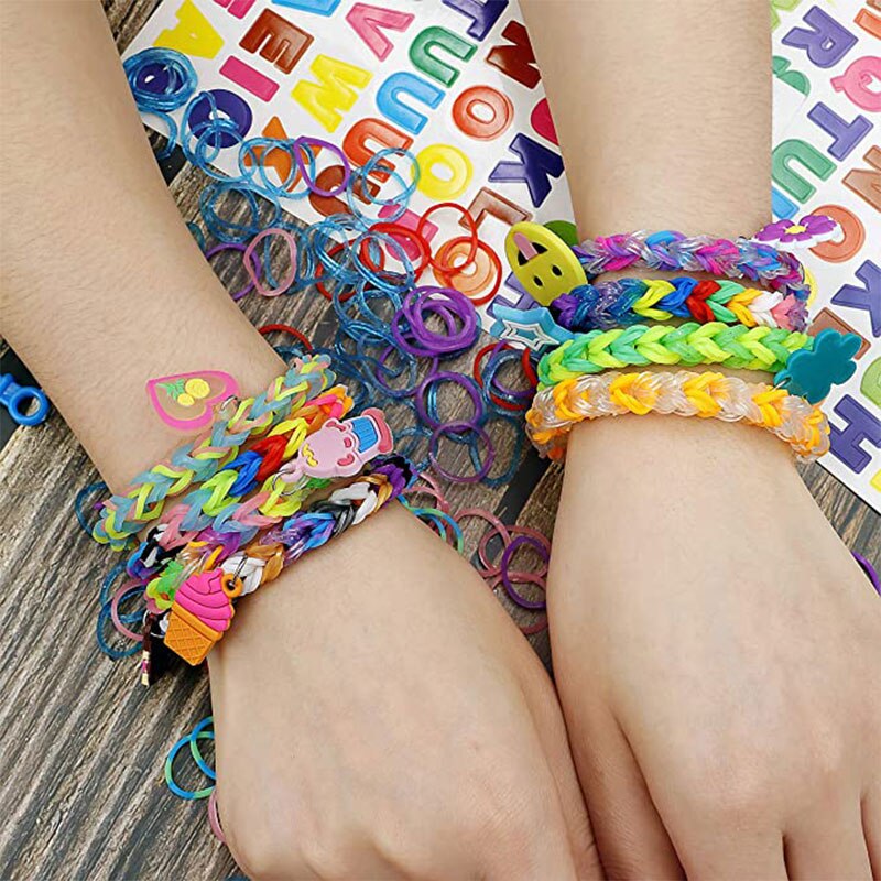 DIY Toy Loom Rubber Bands 10000pcs Silicone Bands Elastic Refill Kit ABC Stickers Bracelet Making kit for Girls Weave Loom Bands