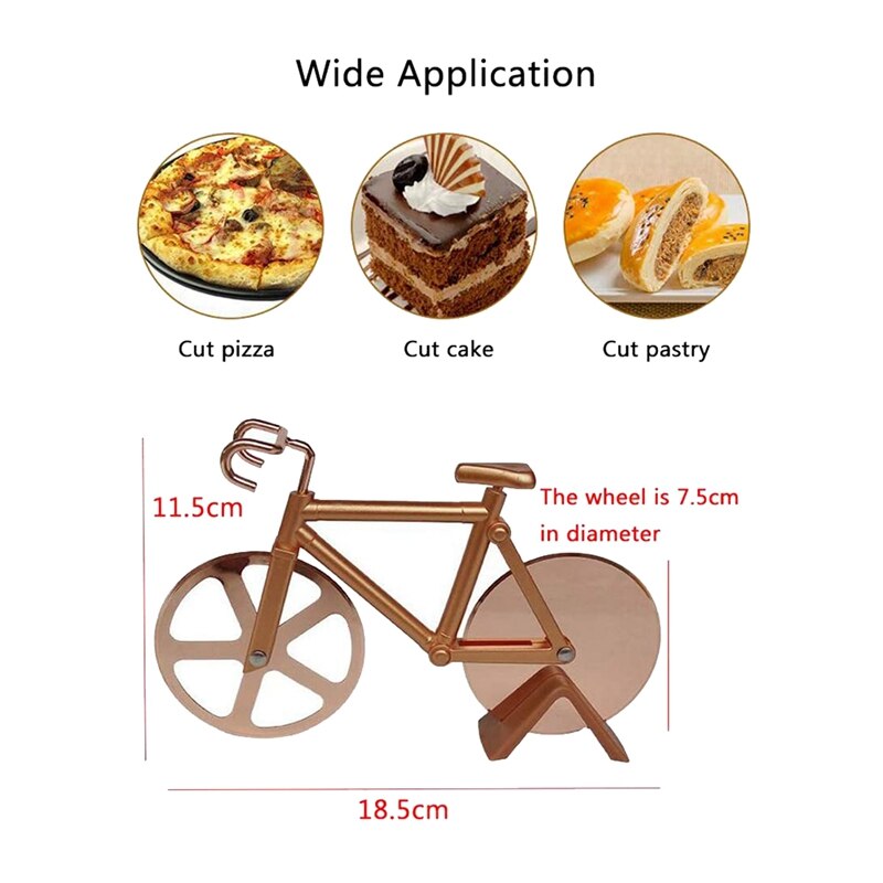 Pizza Cutter,Bicycle Pizza Cutter,Pizza Slicer Dual Wheel,Sharp Blades Slicer for Pizza Lovers - Stainless Steel,Gold