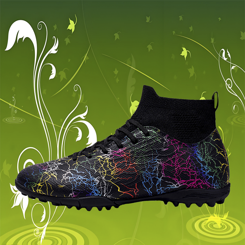Men Football Boots Breathable Sport Training Soccer Shoes Cleats Sport Outdoor TF Futsal Match Turf Grass: black / 43