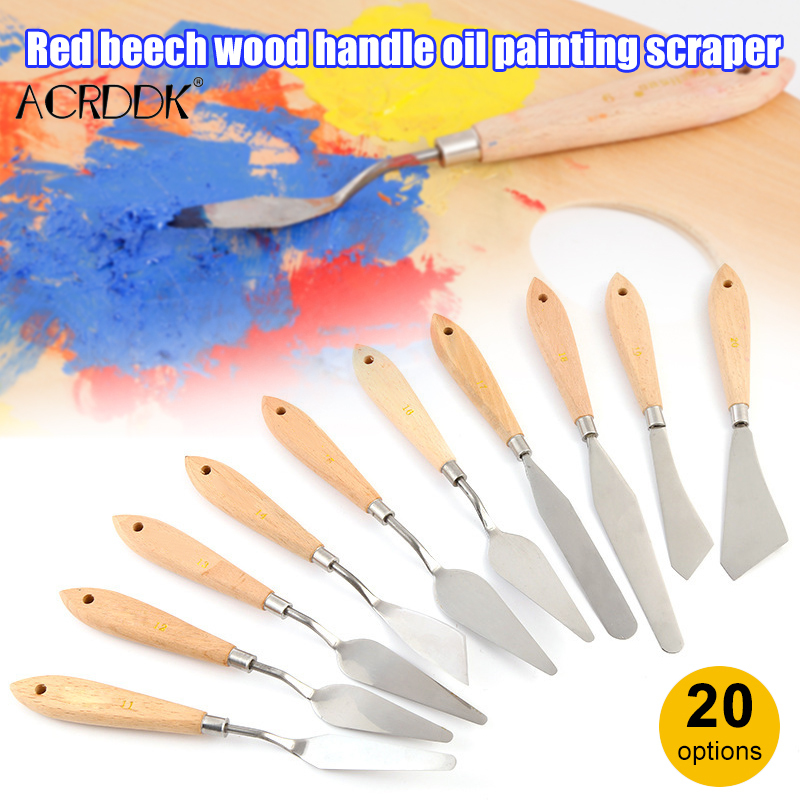 Palette Knife Painting Stainless Steel Spatula Palette Knife Oil Paint Metal Knives Wood Handle DF