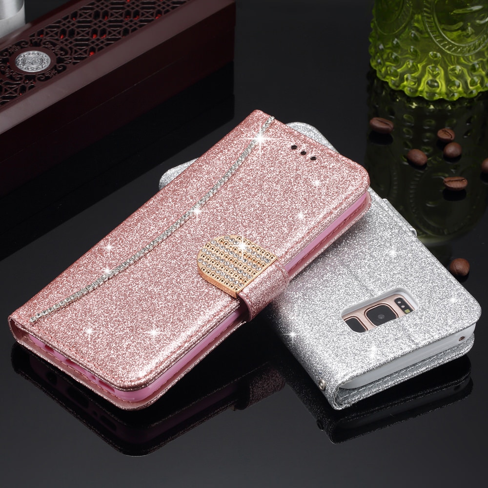 L-FADNUT Bling Glitter Flip Leather Wallet Phone Case For Samsung Galaxy S9 Plus S8 A3 A5 A8 S7 edge Magnetic Cover