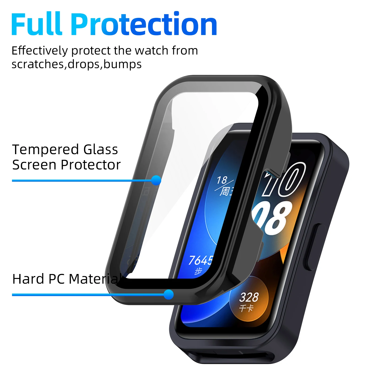 Glas + Case voor Huawei Band 10 9 8 Gehard Glas Screen Protector & Harde PC Beschermende Bumper voor Huawei Band 10/9/8 Accessoires