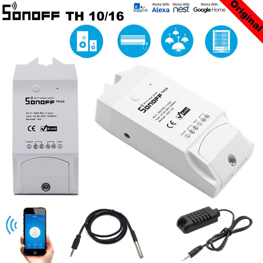 WiFi Smart Switch Remote Home Automation Kit for Alexa Google Home／Sonoff TH 10A 16A Temperature Humidity Monitoring