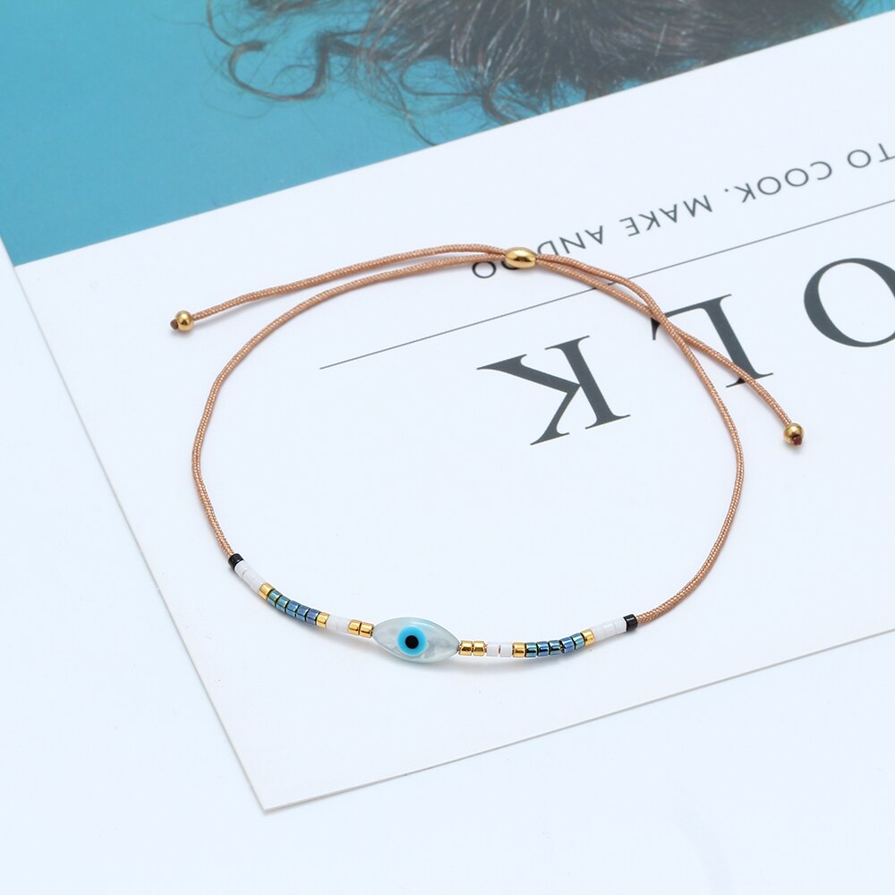 Lucky Eye Miyuki Kralen Shell Armband Evil Eye Charm Armband Verstelbare Touw Ketting Mode-sieraden Voor Vrouwen Vrouwelijke EY6337