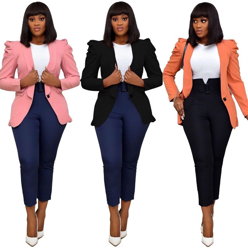 Kvinnor kavaj kontor dam ytterkläder långärmade arbetskläder stilig kvinnlig rosa kostym afrikansk modest plus size höst