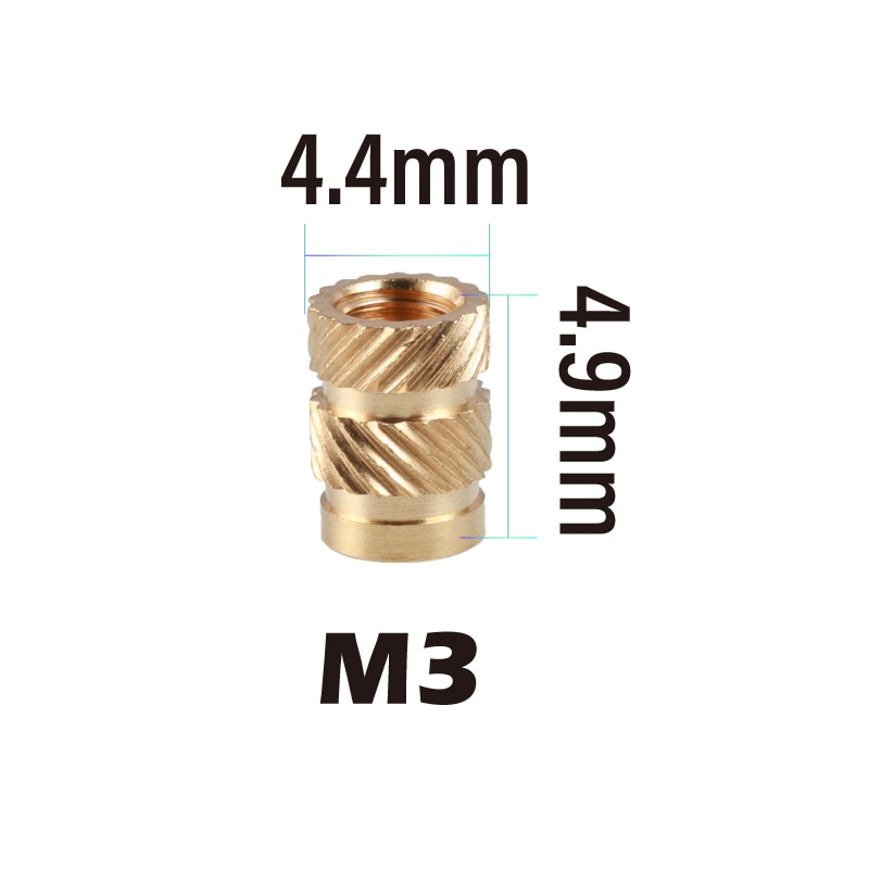 Mellow Brass Melt Inset Nuts Heating Molding Copper Thread 3D Printer SL-type Double Twill Knurled Injection Brass Nut: 20Pcs / M3