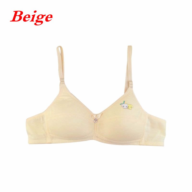 Young Girls Bra Teenager Soft Cotton Cartoon No Steel Ring Student Adjustable Lingerie Underwear Teenage Girl Comfortable Bra: Beige / 12