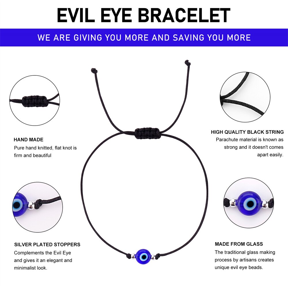 Classic Amulet Evil Nazar Eye Charm Bracelet Red Black String Rope Braided Friendship Bracelets for Women Statement Jewelry