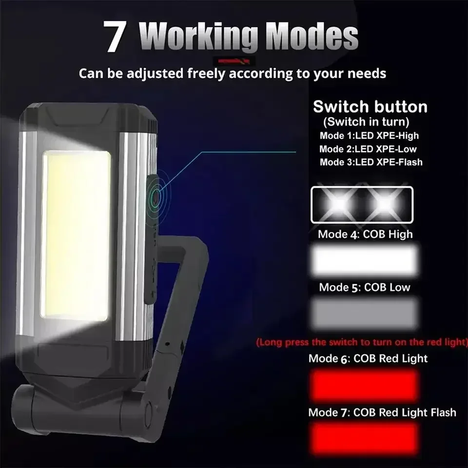 1/2/4PCS Magnetic COB Work Light USB Rechargeable LED Flashlight Portable Lantern Camping Light Type-C Power Bank Function Lamp: RGB / Beige