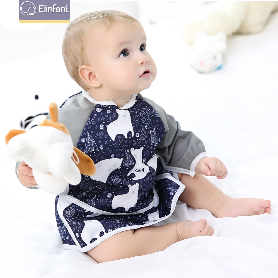 Elinfant babero de manga larga Baberos impermeables para bebés y niños pequeños con bolsillo peso ligero babero lavable biberones de alimentación de un tamaño