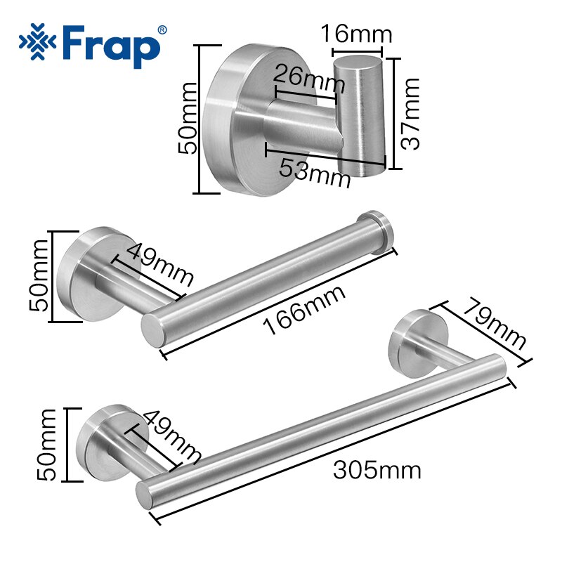Frap Rvs Zilver Badkamer Hardware Set Handdoekenrek Toiletrolhouder Handdoek Bar Haak Badkamer Accessoires Y38124