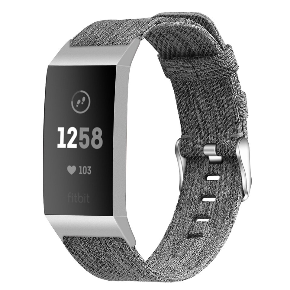 Banda da lona para fitbit carga 3 4 pulseira inteligente loop para fitbit carga 3 4 banda de pulso substituição correa: Dark Gray / S