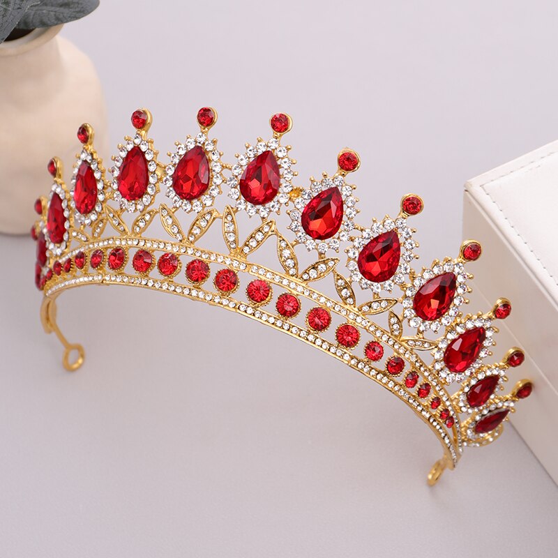 Di Strass Rosso di lusso di Cristallo di Cerimonia Nuziale corona Accessori per Capelli Da Sposa Diademi regina Diadema Da Sposa spettacolo Capelli Accessori di Gioielli