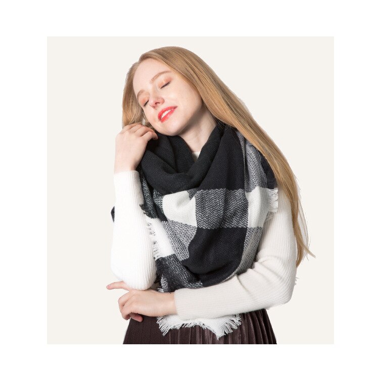 knitted spring winter women triangle scarf plaid warm cashmere scarves shawls luxury brand neck bandana pashmina lady wrap
