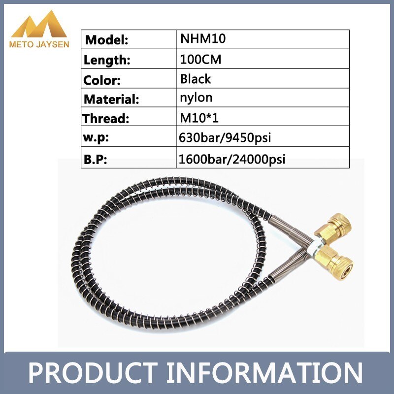 100CM M10x1 High Pressure Hose with Thickened Quick Disconnect and Copper Female Plug Air Refilling Nylon Hose 300Bar 4500Psi