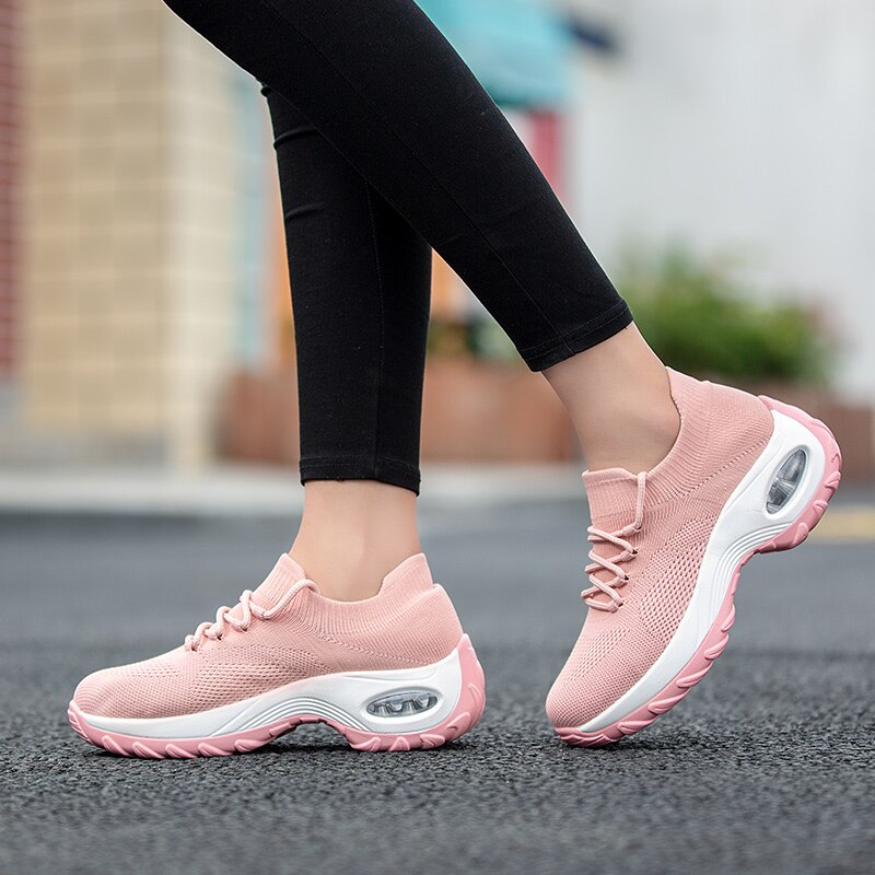 Spring Autumn Women Cushion Sneakers Shoes Sports Running Platform Sneakers for Women Yellow breathable Mesh Socks Boots 42