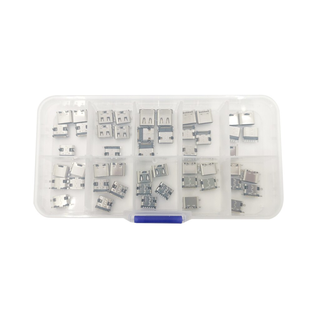 Micro usb-kontakt stiftuppsättning multispecifikation micro usb-kontaktstift laddning kvinnlig smt-uttagssats: 50 st