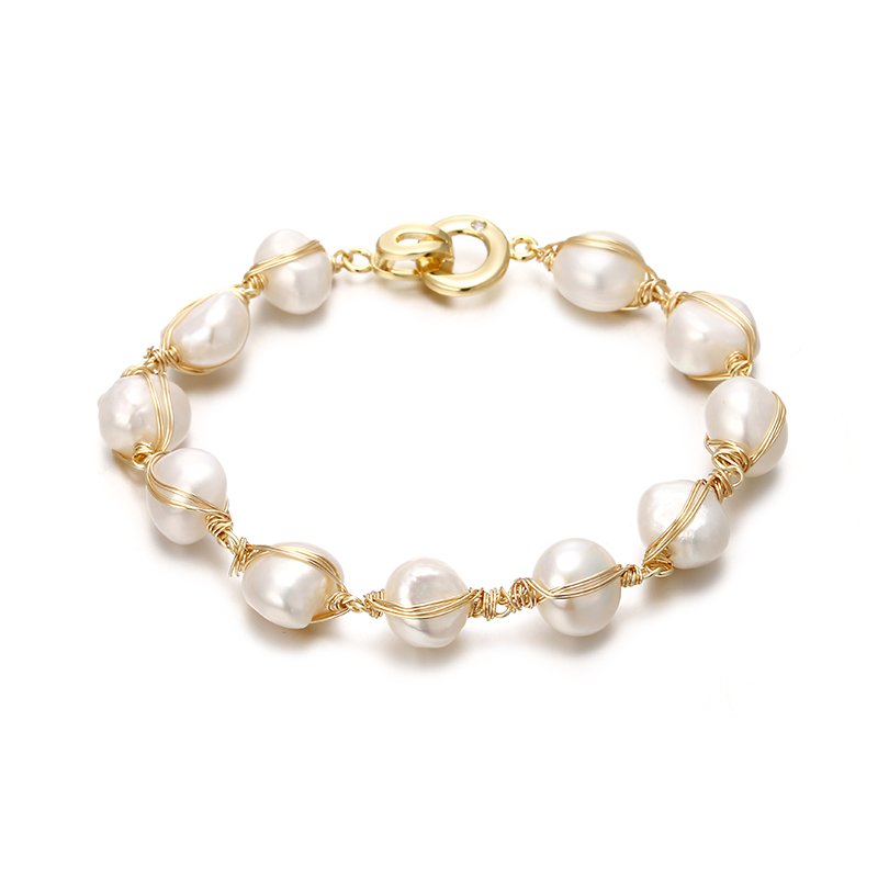 Originele handgemaakte 14K goud gevulde barokke natuurlijke zoetwaterparel damesarmband sieraden voor vrouwen: Default Title