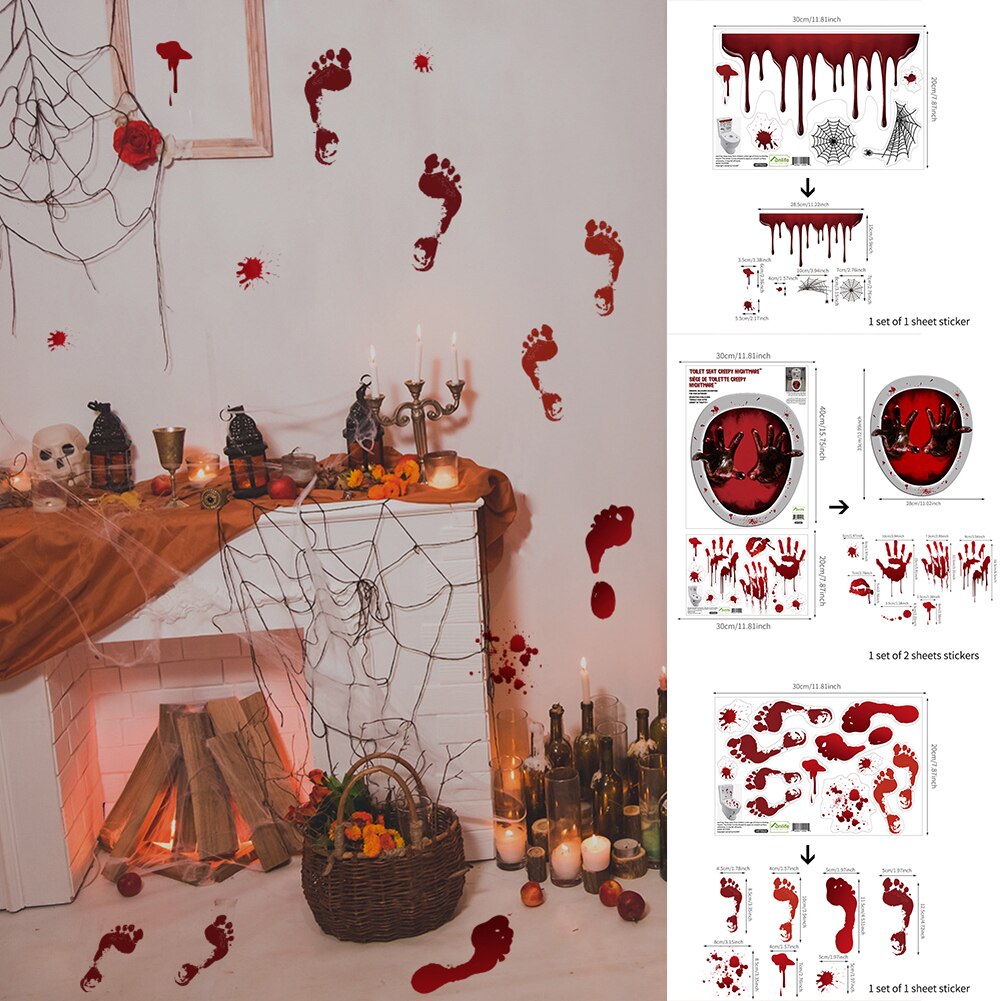 Waterproof Scary Footprints Halloween Series Toilet Stickers Wall Decoration Durable And Practical