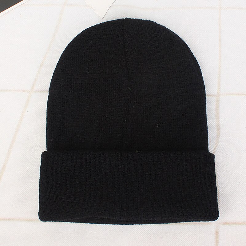 Solid Winter Beanie Hats for Women Men Warm Knitted Crochet Skullies Hat Autumn Unisex Beanies Caps Boys Girls Wild Accessories: Black