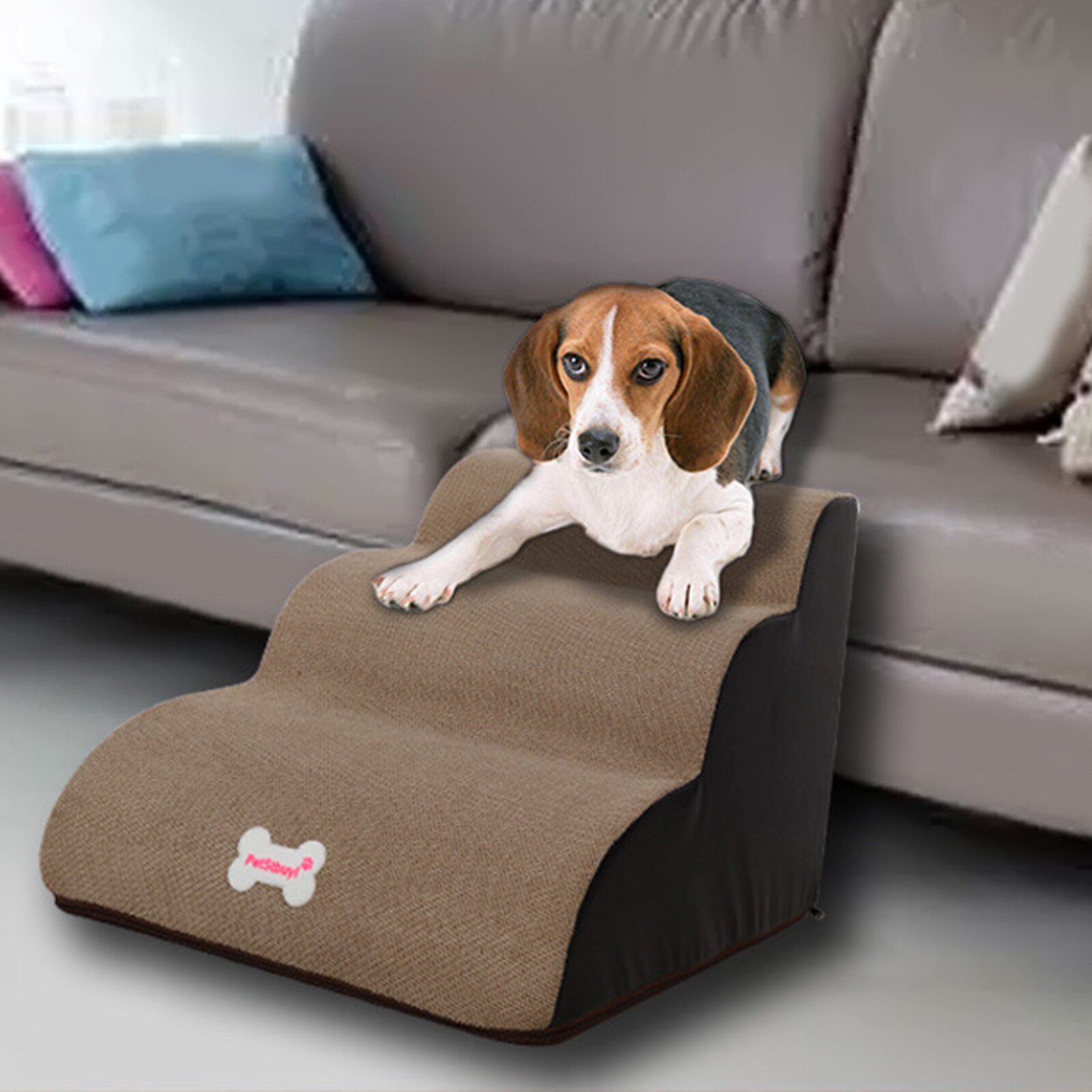 Pet Stairs for Dog and Cat Climbing Bed and Couch, Dog Steps 3 Step Ladder Staircase Indoor Ramp Corduroy Washable