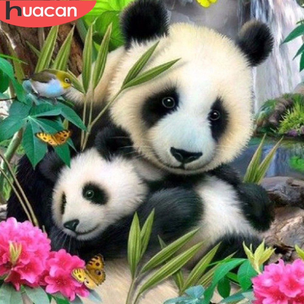 Huacan diamant broderi dyr 5d diy diamant maleri fuld firkantet panda diamant mosaik billede af rhinestones barn