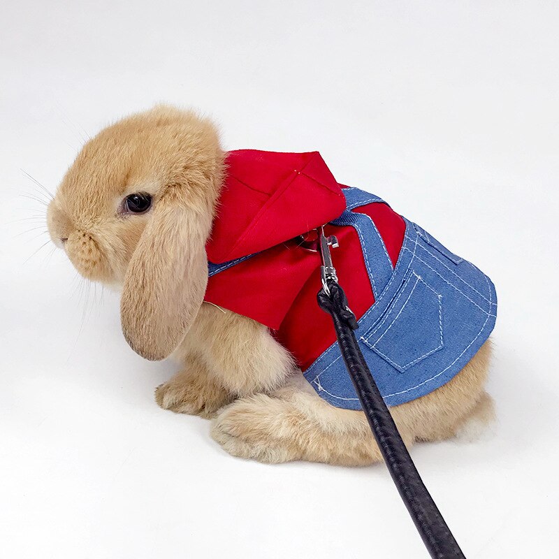 Vêtements pour animaux de compagnie lapin, harnais, laisses, cochon d&#39;inde, gilet, veste en denim, chapeau de sport, manteau pour lapin furet hamster