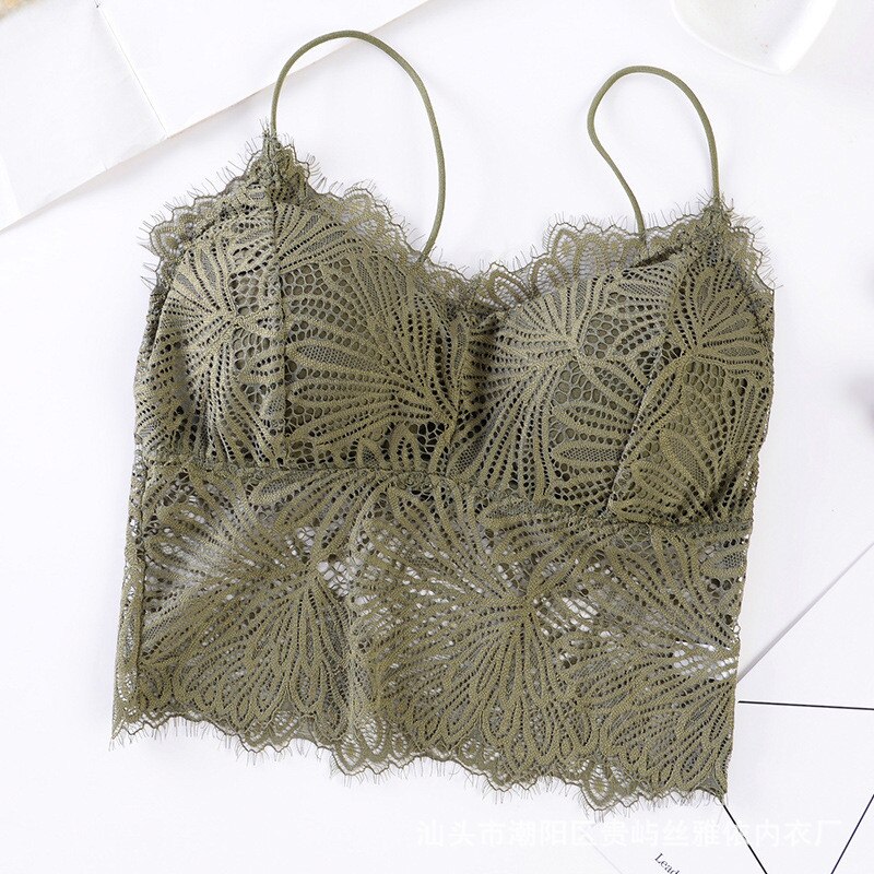 Blonde bh bandeau top til kvinder strop tank bralette sexet lingeri kvindelig trådløst undertøj dame blonde polstret camisole crop top: Grøn