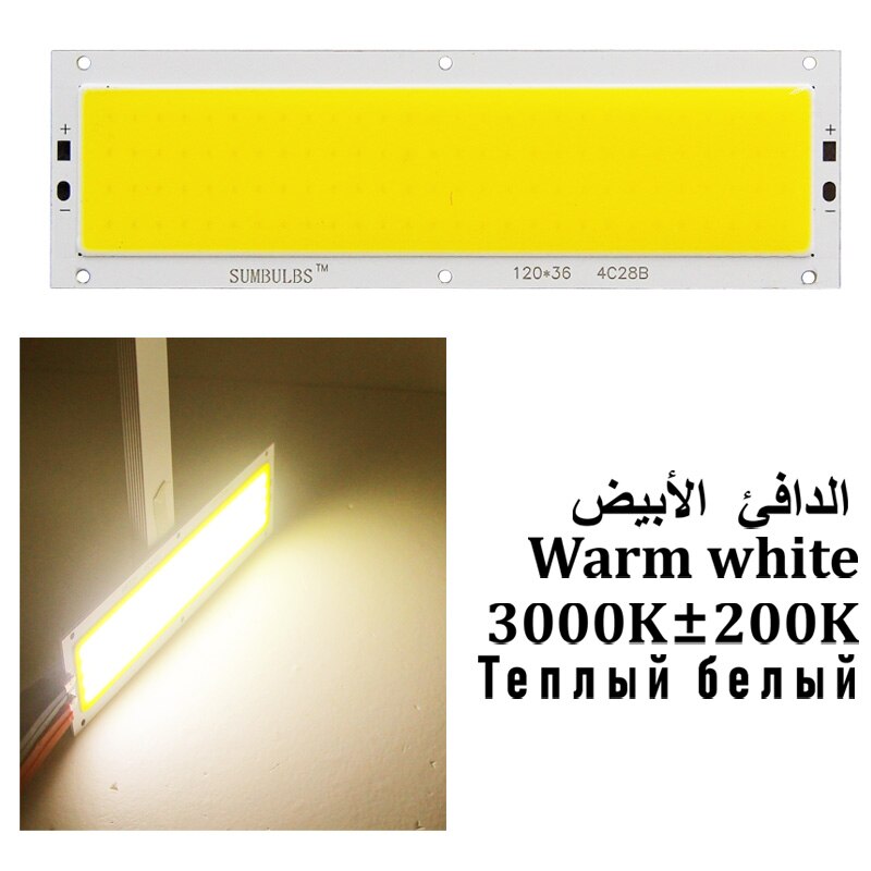 SUMBULBS 1200LM 12W DC 12V COB LED Light source Bulb 12CM 120*36mm LED Strip 5 colors Panel Module Light Emitting Diode: Warm white