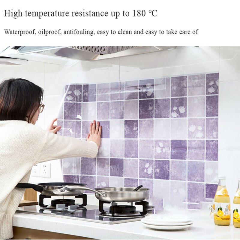 Mosaico 4 colores papel de aluminio autoadhesivo Anti aceite papel tapiz para cocina resistente a altas temperaturas 60x100cm decoración adhesiva