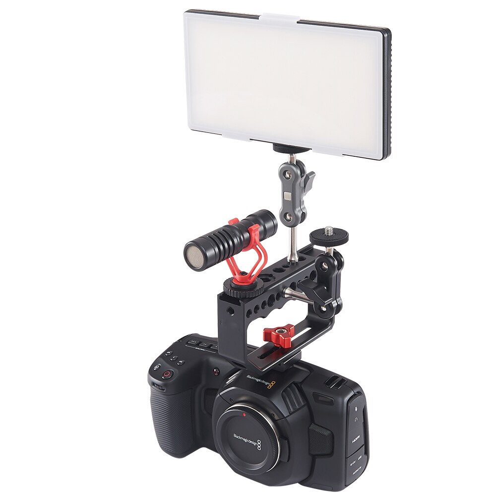 Vlogmagic baixo ângulo superior lidar com aperto estabilizador com arri 3/8 "buraco para câmeras dslr mirrorless gaiola