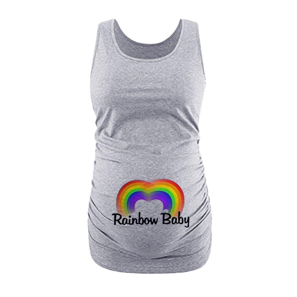 Ammetøj kvinder barselstrykt ærmeløs graviditetstøj sød regnbue baby graviditet kvinder skjorte: Xxl