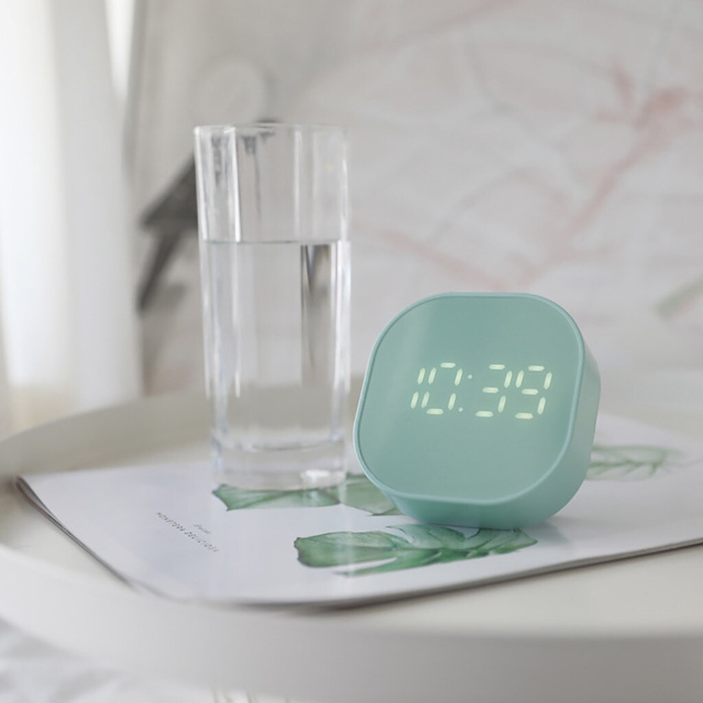 Carré petit réveil lumineux muet LED multifonctionnel numérique horloge lumière température chambre rétro bureau Table décor
