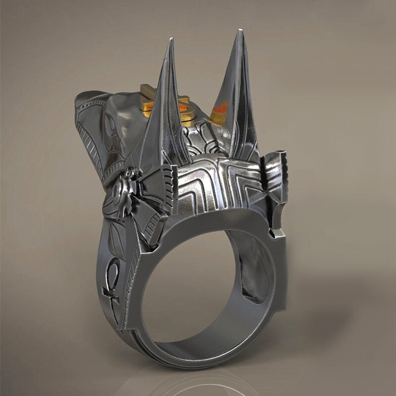 Stainless Steel Wolf Head Retro God Ancient Anubis Men's Ring Set Ring mens rings gothic