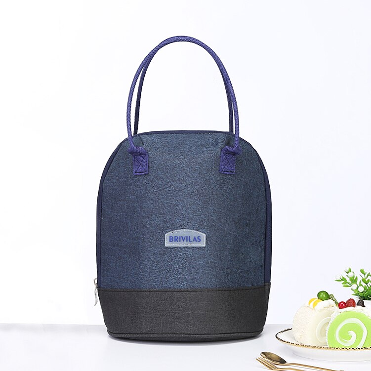 Grote Capaciteit Cilinder Lunch Tas Vrouwen Thermische Geïsoleerde Lunch Box Tote Koeler Handtas Mannen Draagbare Waterdichte Bento Pouch: Navy blue