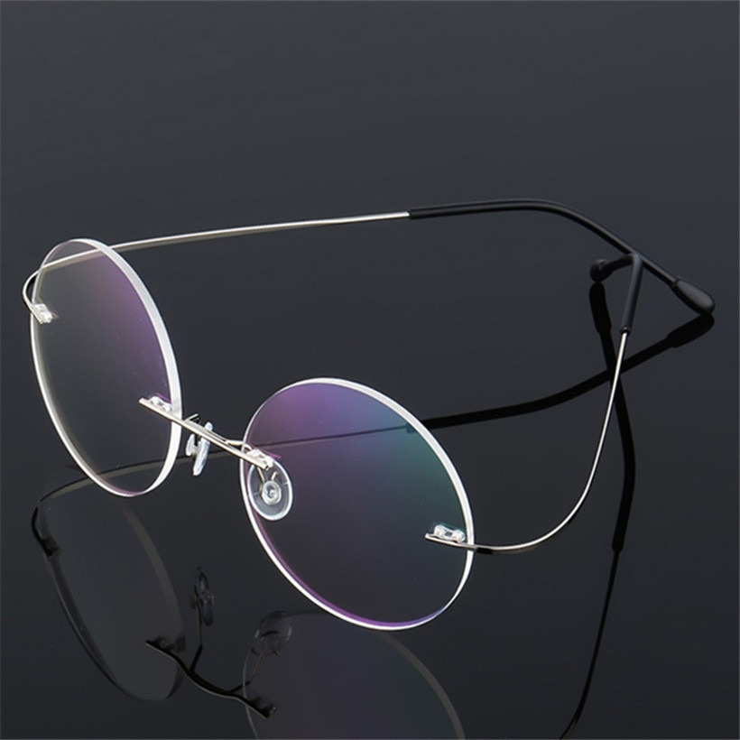 Imwete runde optiske brilleinnfatninger herre titanbrille lettvekts kantløs gjennomsiktig brilleinnfatning