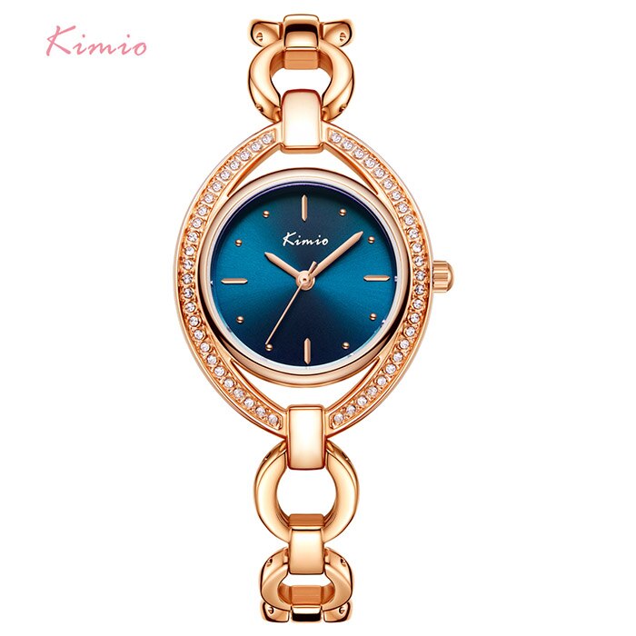 Kimio mærke kvinder luksus krystal unik urskive ur rosa guld hul armbånd kjole ure dame diamant rhinestone armbåndsur: 5468
