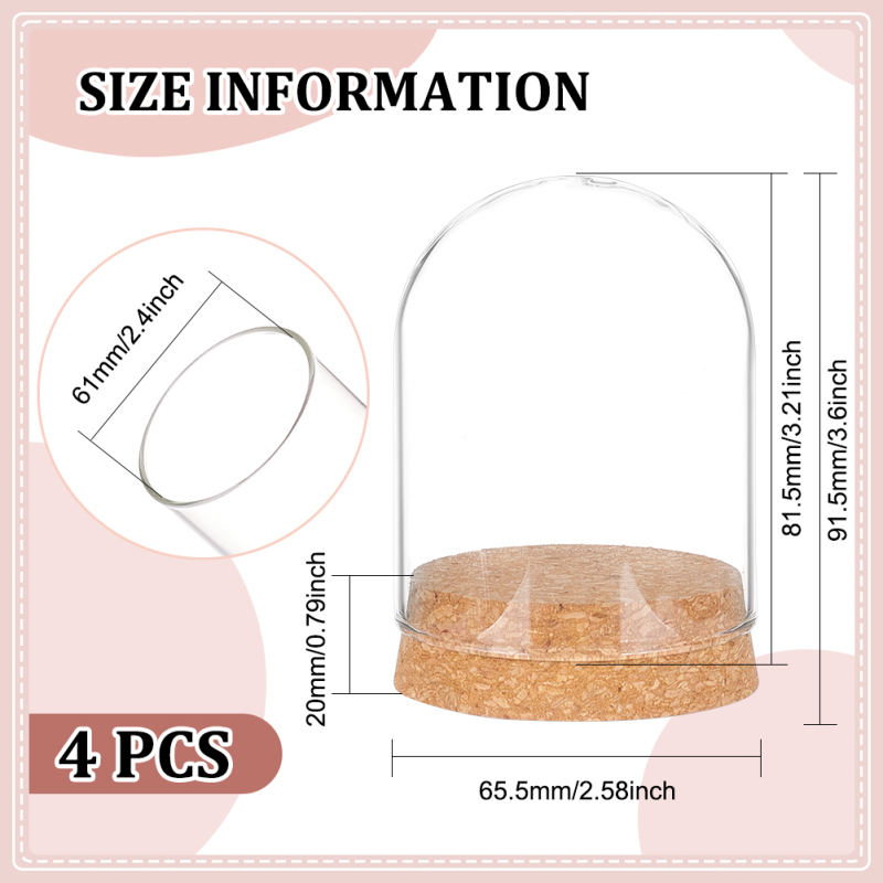 3 Set Dome Display Glazen Pot met Kurk 65x133mm Bell Cloche Glazen Decoratie Case voor Bloemplanten Exemplaren Ambachten Decoraties: Licht Geel