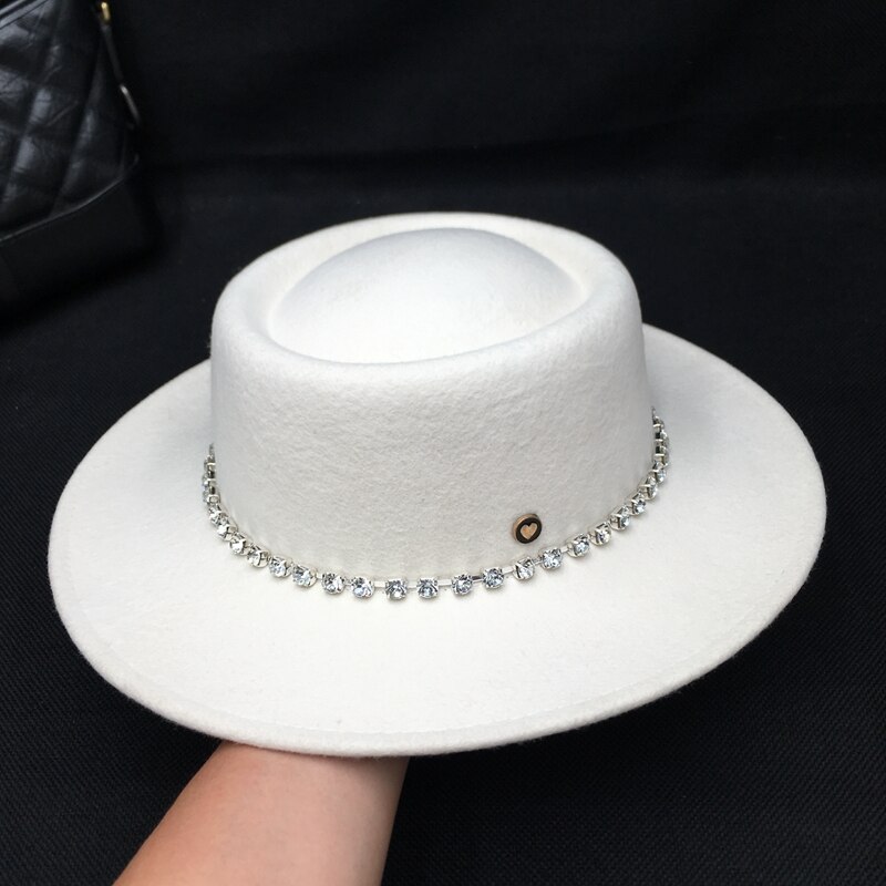 Vinter hvit ullfilt damelue britisk socialite edition svarte dameluer tide bore fedora