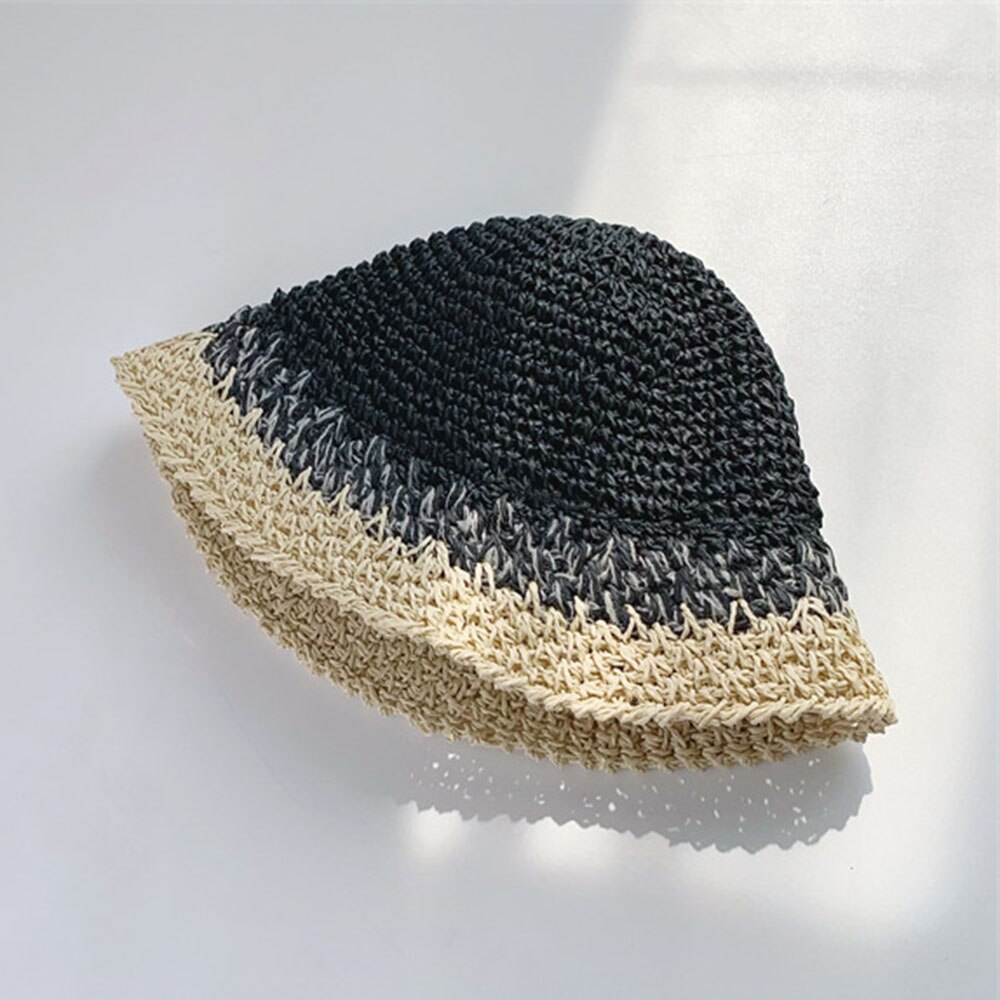 Novo chapéu feminino osso chapéu de palha balde chapéu retalhos viseira de sol chapéu de crochê senhoras luffy chapéu de palha bonés para mulher atacado: Preto