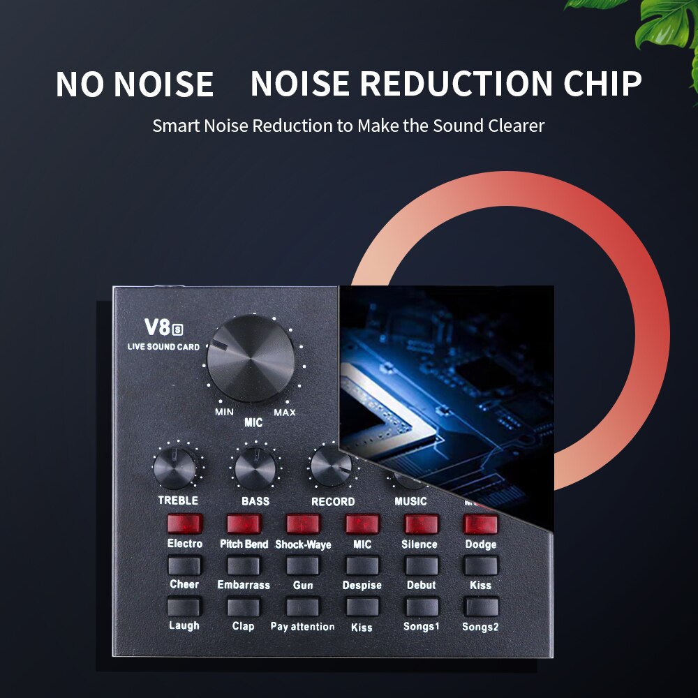 External Sound Card Audio Interface for Computer Recording Live DJ Sound Mixer Phone Voice Changer with Bluetooth