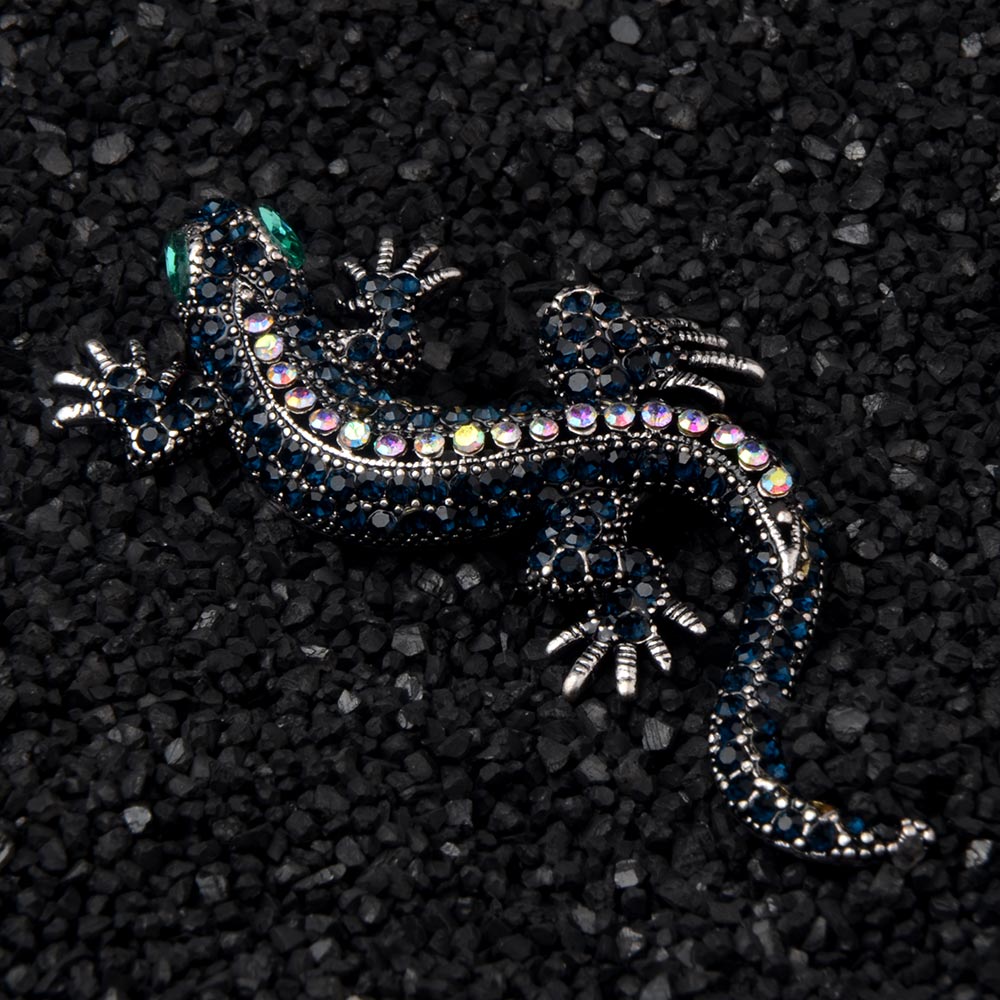 Chanfar Vintage Crystal Paved Gecko Brooches Lizard Animal Brooch Pins For Women Men Dress Hat Jewelry