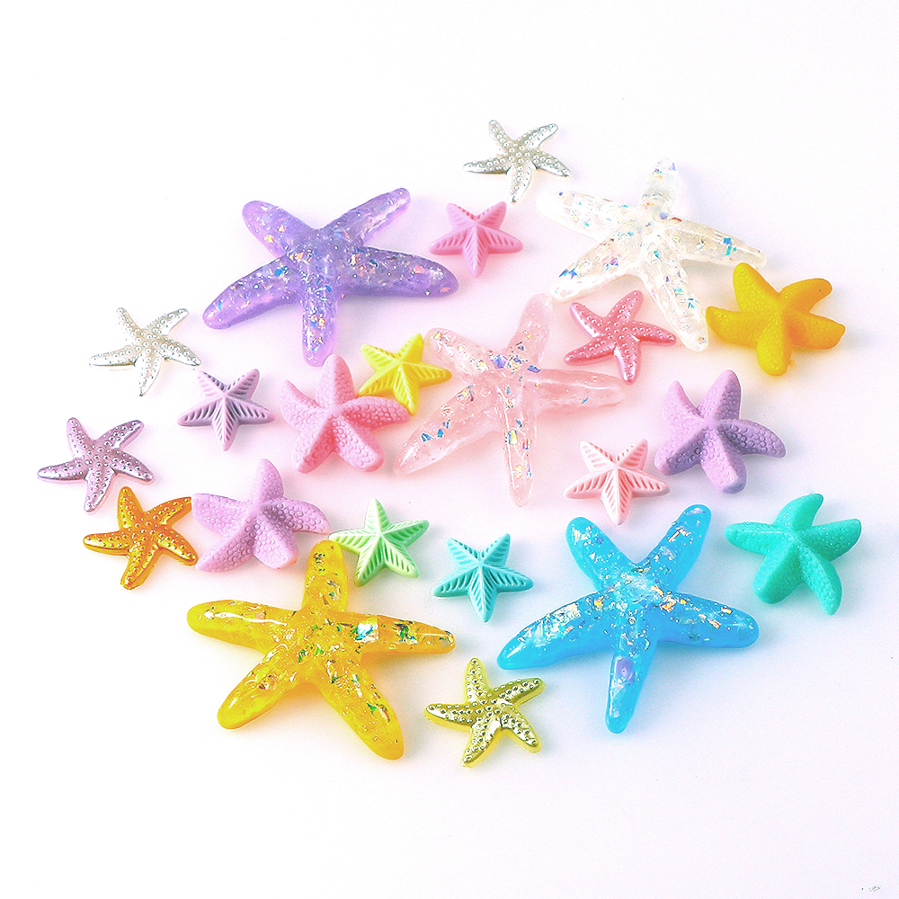 20Pcs Resin Adorable Glitter Starfish Crafts Candy colors Sea Stars For Jewelry DIY Wedding Decoration Home Decor Accessories