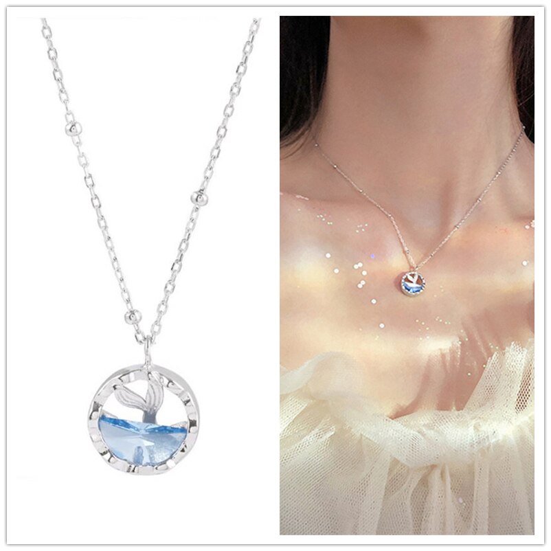 Neueste Kristall Ozean Fisch Anhänger Halskette Für Mädchen Schmuck Charme Frauen Kette Schlüsselbein Halskette Silber 925 Zubehör Prinzessin