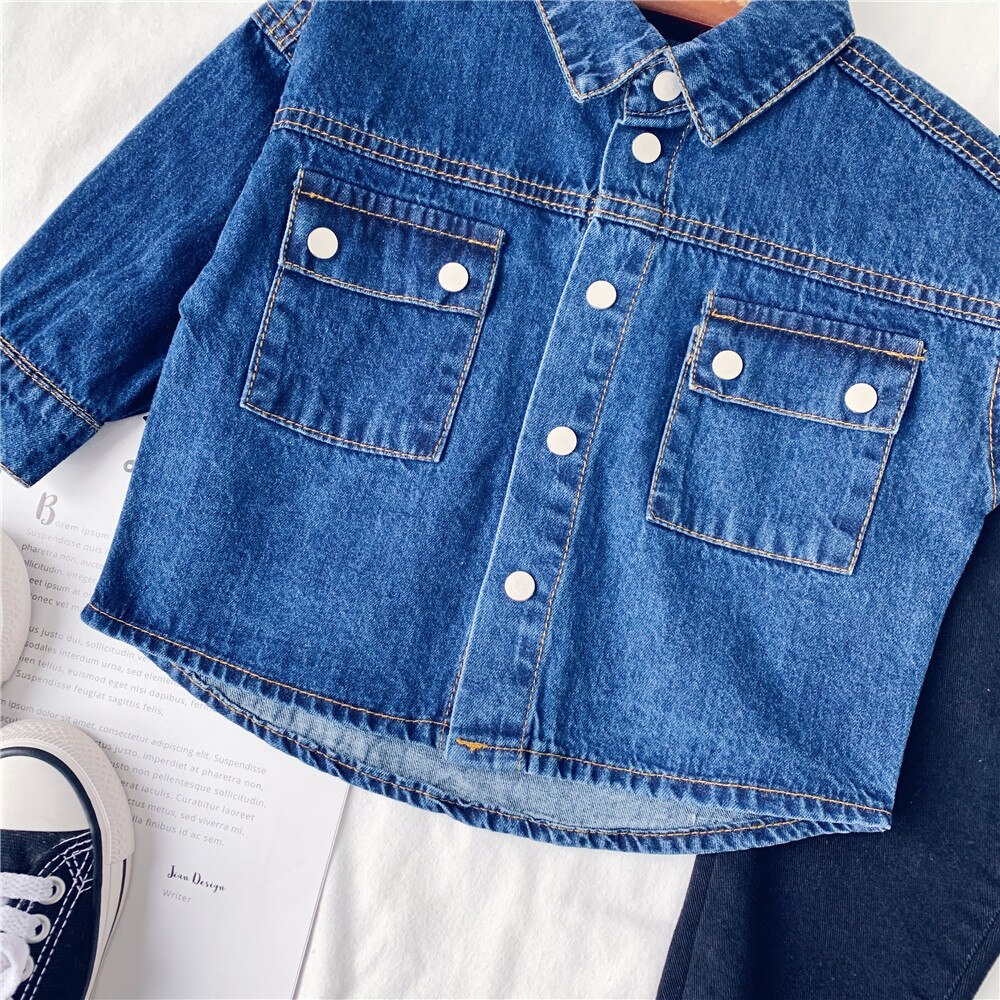 Efterår børn denim skjorte drenge skjorte jakke langærmet bomuld piger jeans skjorte børn toppe  bc534