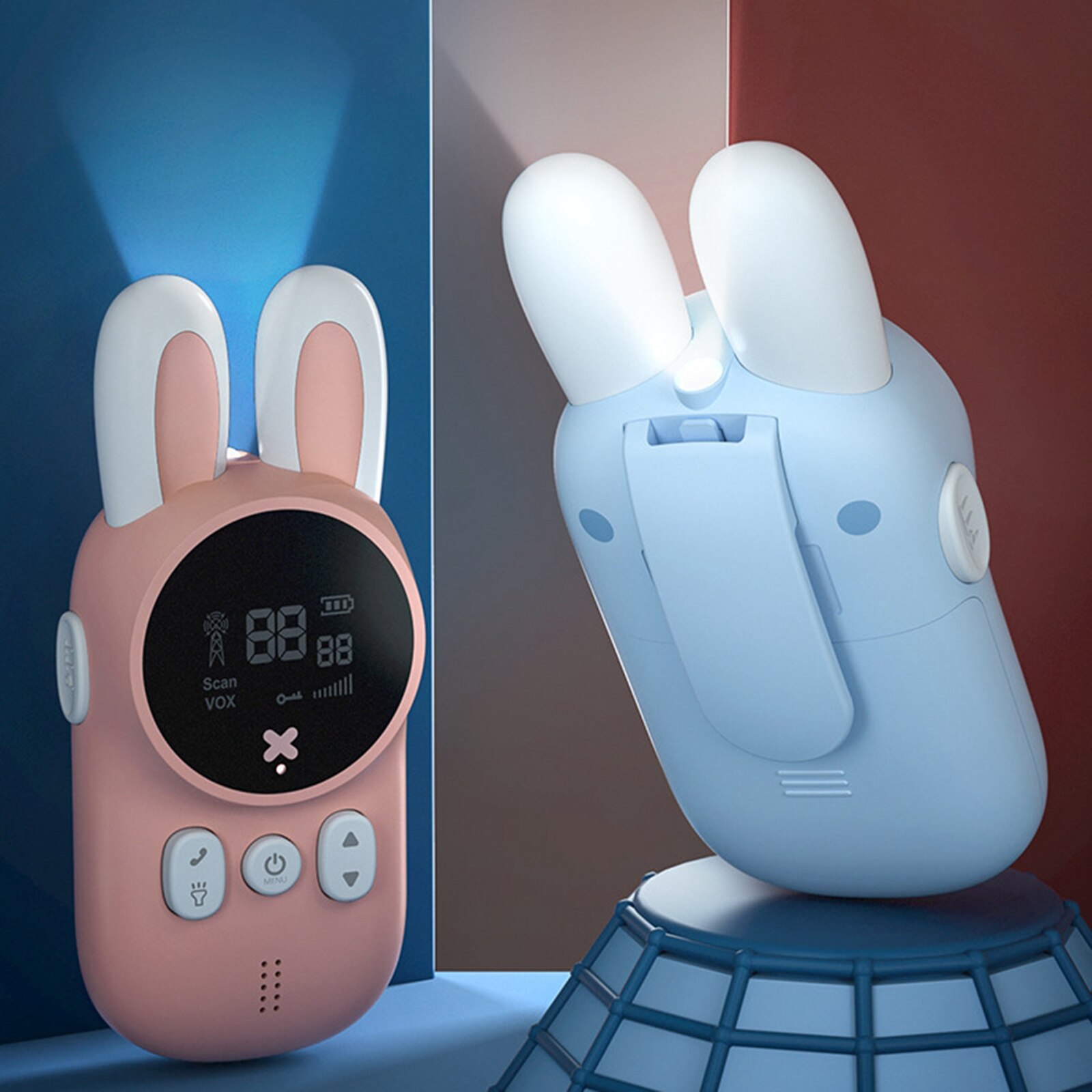 Walkie Talkie para niños, de conejito de dibujos animados, 1 rosa, 1 azul, radio para niños, Walky Talky, de cumpleaños para niños, 2 uds.