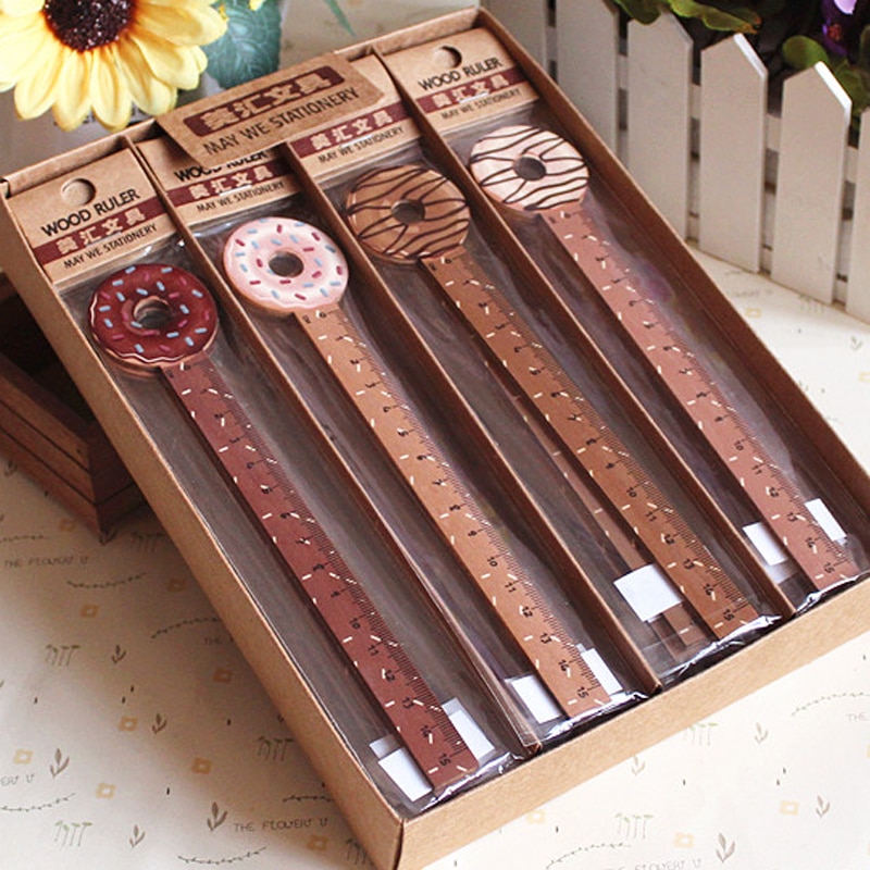 1 stk tegning kawaii lineal mad dessert donut form træ lige lineal skole kontorpapir 15cm maleri